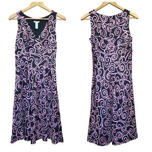 Jane Street Silk Babydoll Dress Black Pink Swirl Pattern Sleeveless Size 4